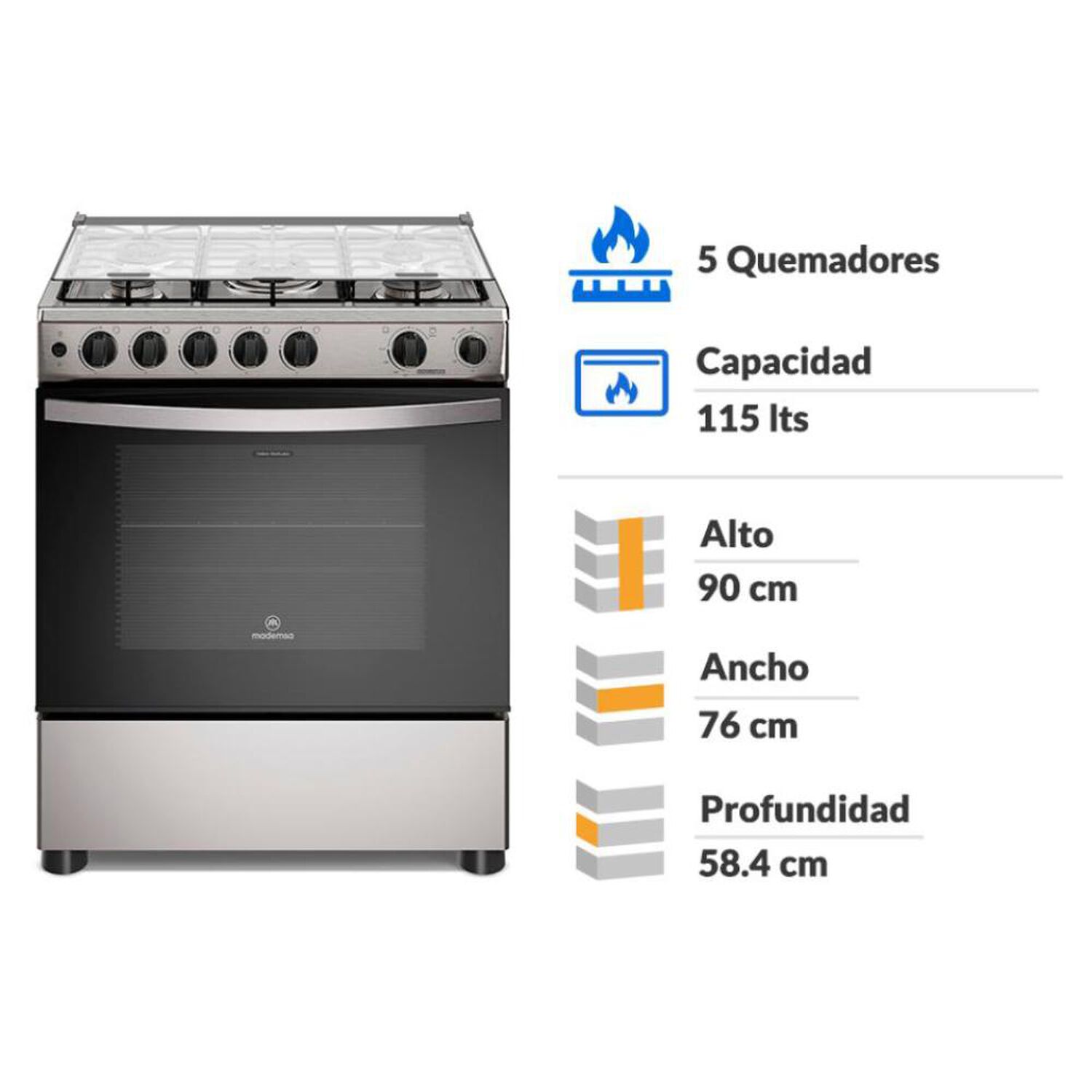 Cocina A Gas Mademsa Fm5ssc 5 Quemadores image number 1.0